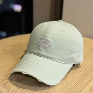 Distressed curved brim baseball cap for women, soft top casual sun protection hat street style
