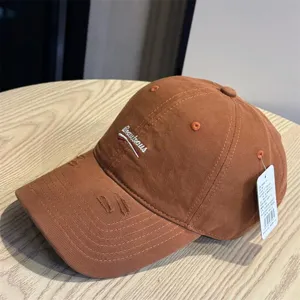 Brown washed distressed baseball cap for women and men, vintage embroidered cotton hat.