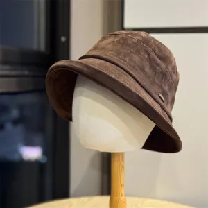 Sombrero de Pescador de Ante Sintético Vintage para Mujer Otoño Invierno Color Sólido Cálido A Prueba de Viento Casual Exterior