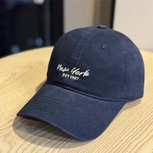 Navy blue baseball cap featuring stylish white embroidered New York text and vintage EST 1987 detail.