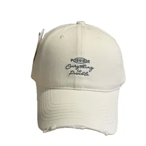 Distressed off-white baseball cap with front embroidery for casual outdoor street wear