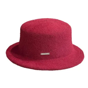 Wool bucket hat for women, elegant winter cloche hat, stylish wine red felt hat, casual daily wear.