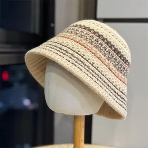 Sombrero pescador de ganchillo para mujer, elegante gorro de sol de punto a rayas, veraniego.