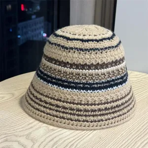 Sombrero de pescador de punto a rayas para mujer elegante color de contraste sombrero