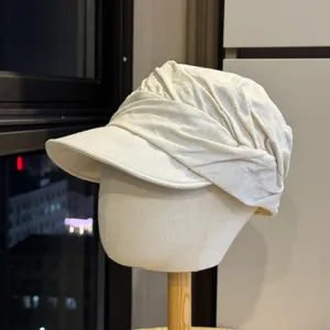 Beige pleated newsboy hat for women, Japanese dark style equestrian hat, chic spring visor cap.