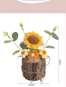 Handgemaakte gebreide zonnebloem potplant bureau ornament woondecoratie hoogte 19cm