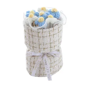 Ramo de flores de lana tejida a mano con cinta de tweed regalo para amigos y profesores