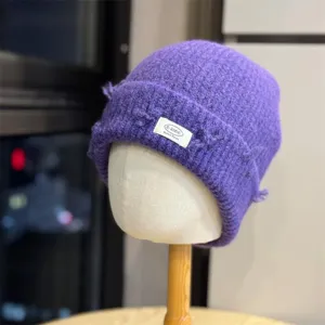 Purple knitted beanie winter warm slouchy hat for women thick woolen cap casual fashion