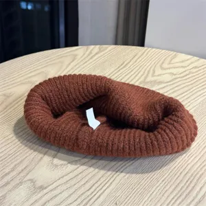 Brown knitted beanie hat for women autumn winter warm slouchy cap thick soft wool daily casual wear