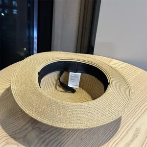 Women straw hat flat top fedora summer breathable sun hat retro classic outdoor beach cap