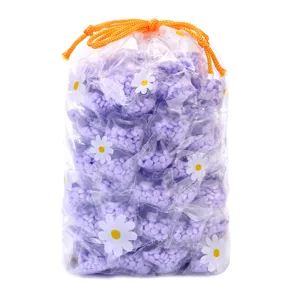 Perles de parfum pour linge longue durée en sachet transparent marguerite pour vêtements frais.