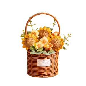 Bouquet di girasoli lavorati a mano in cesto intrecciato stile rustico decorazione regalo