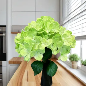 Artificial green hydrangea flower bouquet with vase for home decor wedding party decoration.
