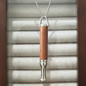 Solid wood titanium steel whistle necklace meditation stress relief pendant fashion jewelry