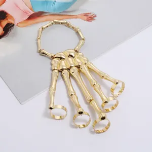 Gold skeleton hand bracelet ring gothic punk armor finger rings cool tech fashion jewelry