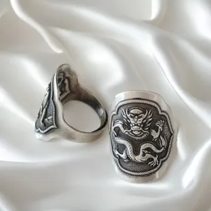 Handgemaakte sterling zilveren draken ring vintage stijl verstelbare open ring detail