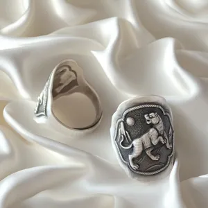 Handgemaakte sterling zilveren ring met retro Chinese zodiac tijger motief, elegant en chic.