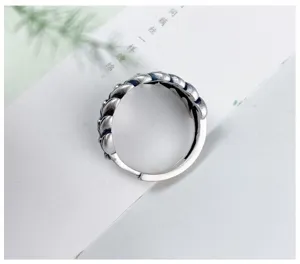 Vintage wheat ear silver ring, open adjustable size, chic niche design for women's daily wear.