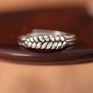 Vintage 925 Sterling Silver Wheat Ear Open Ring Adjustable Retro Leaf Finger Jewelry Ring Elegant Gift For Women