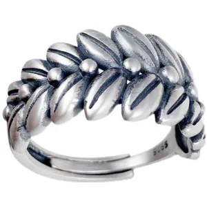 Vintage silver wheat ear adjustable open ring, unique retro design for fashion women daily wear.