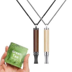 Stainless Steel And Wood Meditation Breathing Whistle Necklace Anti Anxiety Mindfulness Whistle Pendant Jewelry