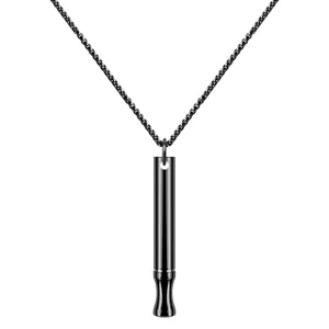Black titanium steel whistle necklace meditation mindfulness stress relief pendant jewelry