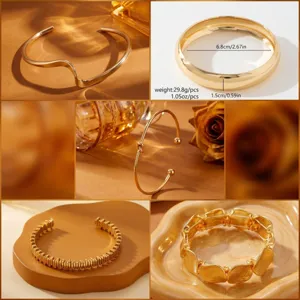 European American Metallic Smooth Open Bangle Minimalist Geometric Personality Wide Cuff Bracelet Zinc Alloy Fashion Jewelry