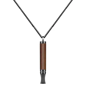 Stainless steel wooden anxiety relief breathing necklace meditation mindfulness whistle pendant