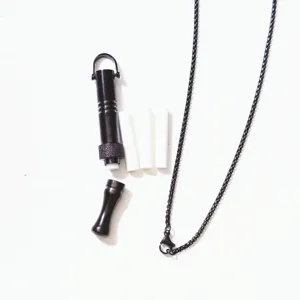 Titanium steel anxiety relief breathing necklace mindfulness meditation whistle jewelry black