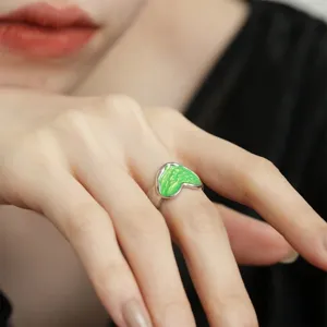 Trendy green heart drip enamel ring with unique texture design, perfect chic fashion jewelry.