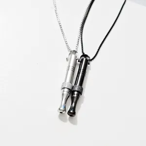 Minimalist Stainless Steel Anxiety Relief Whistle Pendant Necklace Meditation Mindful Breathing Jewelry