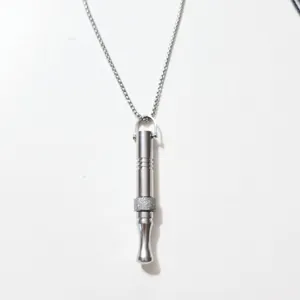 Anxiety relief breathing whistle necklace in titanium steel, minimalist meditation jewelry pendant.