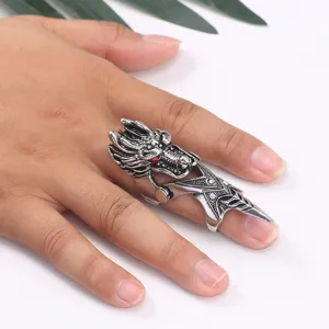 Gotische punk draak gewricht ring vintage metalen harnas vingerring cool rock sieraden