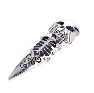Gotische punk schedel harnas gewricht ring, zilveren metalen verstelbare ring voor unisex
