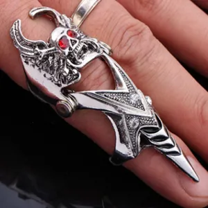 Gotische punk stijl schedel draak gewricht ring met rode strass stenen voor rock mode