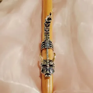 Gedetailleerde close-up van de vintage punk draken schedel knokkelring met uniek rock design.