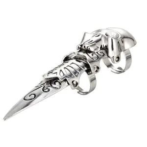 Punk gothische schedel scharnierende vinger ring zilveren klauw harnas ring voor feest