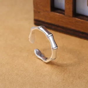 Zilveren bamboe open ring vintage stijl verstelbare modieuze sieraden voor dagelijks