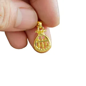 Gold plated money bag abacus pendant necklace jewelry main display view for lucky charm gift
