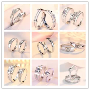 Minimalist Zinc Alloy Open Couple Rings With Rhinestone Adjustable Fashion Jewelry Finger Ring Gift For Men And Women