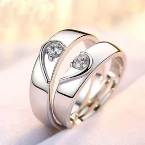 Korean style couple rings set minimalist elegant zircon open adjustable rings for wedding