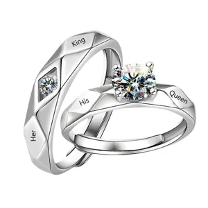 Couple rings set, Korean style silver geometric zircon matching rings for lovers wedding.