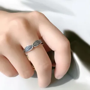 Bague Ouverte En Argent Vintage Motif Plume Reglable Mode Hip Hop Bijoux Pour Hommes