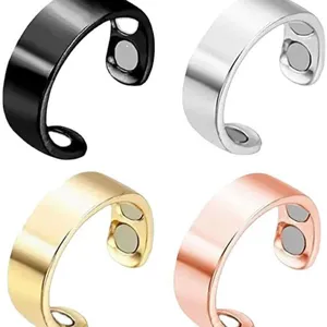Adjustable open magnetic ring with multi-color options, stylish health care metal finger ring.