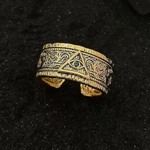 Retro Tang Gras Patroon Oog van God Open Ring Voor Vrouwen Vintage Verouderde Vingerring Legering Strass Sieraden