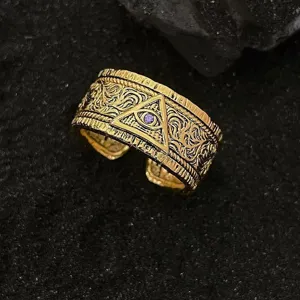 Vintage gouden brede ring met alziend oog paarse zirkoon open manchet punk sieraden voor vrouwen