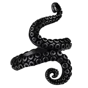 Punk style black octopus tentacle open ring vintage gothic fashion jewelry detail view
