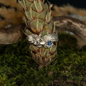 Vintage zilveren vos ring met blauwe edelsteen, elegant dier wrap ontwerp voor dagelijks.