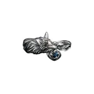Vintage zilveren vos ring met blauwe edelsteen, stijlvol dierenontwerp voor dagelijks.