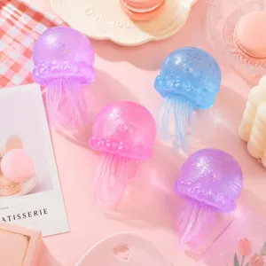 Cute glitter jellyfish squeeze toy soft rubber sensory fidget toy stress relief set for kids